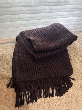 Bajra Cashmere Silk Dark Brown Waffle Weave  Scarf Shawl Fringe